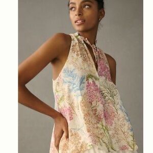 Pilcro Cream Halter Sleeveless Blouse with Tie Front